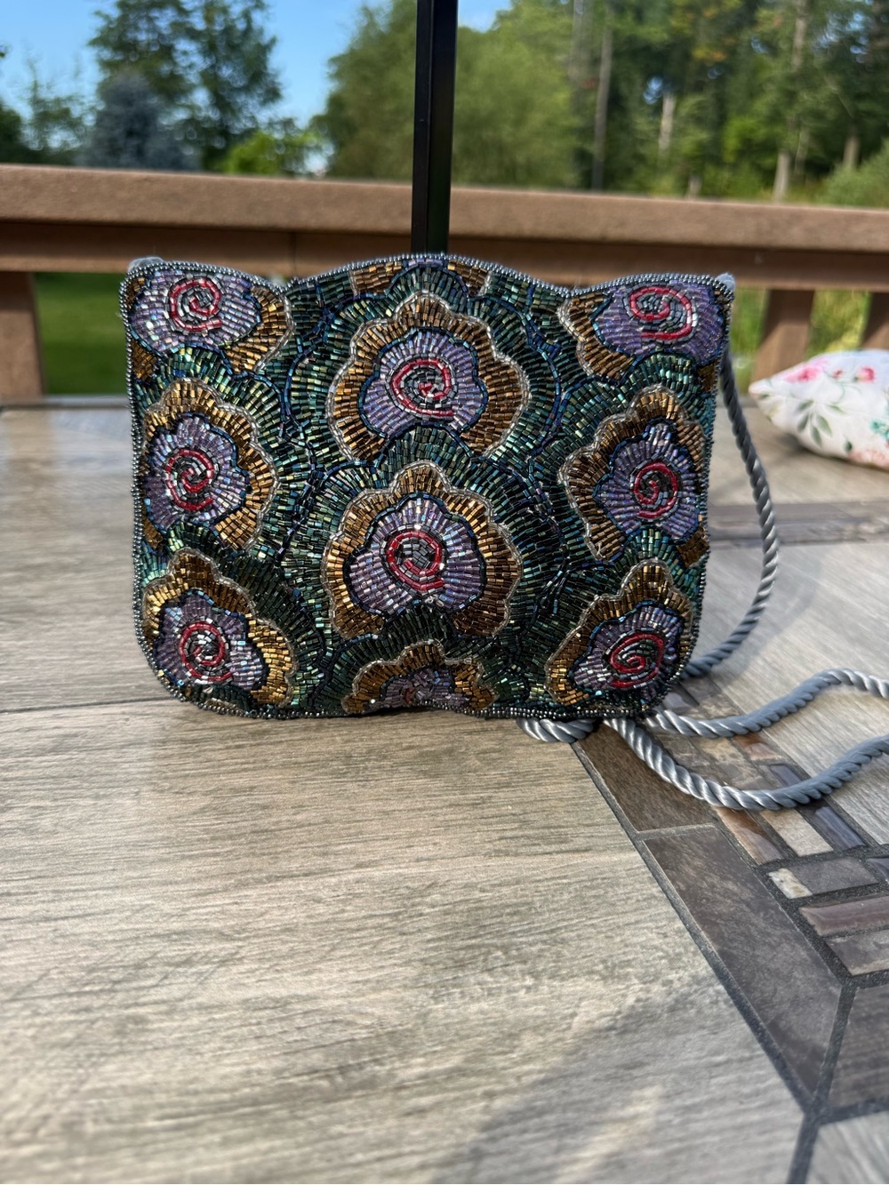 EUC Vintage seed bead Floral Scallop Hem Evening Bag - Picture 5 of 13